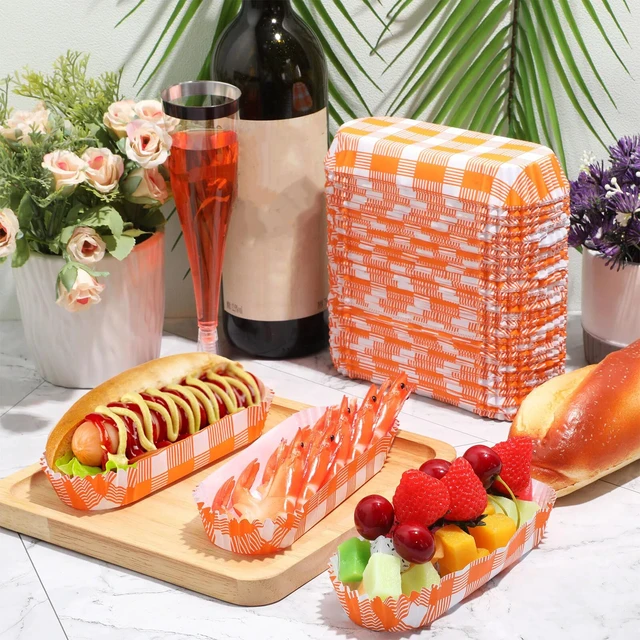 Alt view image 7 of 7 - 300 Pcs Paper Hot Dog Trays Valentine's Day 6 Inch Food Trays Concession Stand Supplies Disposable Hot Dog Holder Paper Hotdog Boats Rectangular Liners for Christmas Party (Pack of 3)