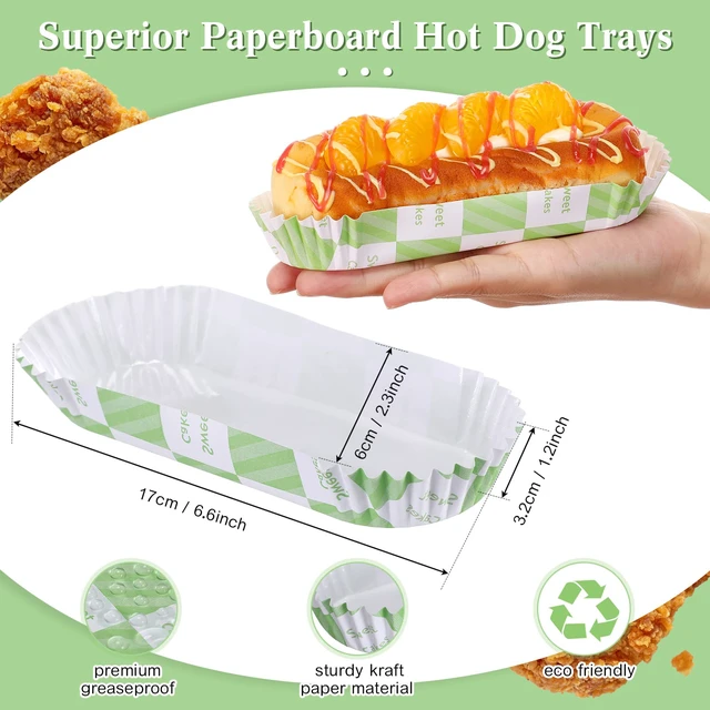 Alt view image 2 of 7 - 300 Pcs Paper Hot Dog Trays Valentine's Day 6 Inch Food Trays Concession Stand Supplies Disposable Hot Dog Holder Paper Hotdog Boats Rectangular Liners for Christmas Party (Pack of 3)
