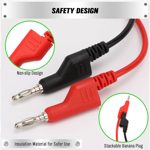 Alt view image 5 of 7 - 5-Piece Dual-Ended Banana Plug Test Leads, 1000V 15A 3.5ft/1M Multimeter Electrical 4mm Banana-Plug, Flexible Copper Banana Cable, Electrical Test Wires