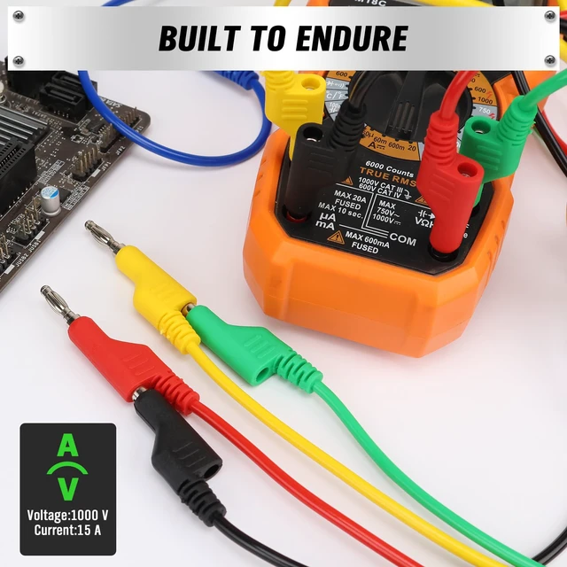 Alt view image 7 of 7 - 5-Piece Dual-Ended Banana Plug Test Leads, 1000V 15A 3.5ft/1M Multimeter Electrical 4mm Banana-Plug, Flexible Copper Banana Cable, Electrical Test Wires