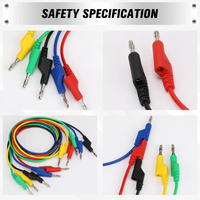 Alt view image 6 of 7 - 5-Piece Dual-Ended Banana Plug Test Leads, 1000V 15A 3.5ft/1M Multimeter Electrical 4mm Banana-Plug, Flexible Copper Banana Cable, Electrical Test Wires