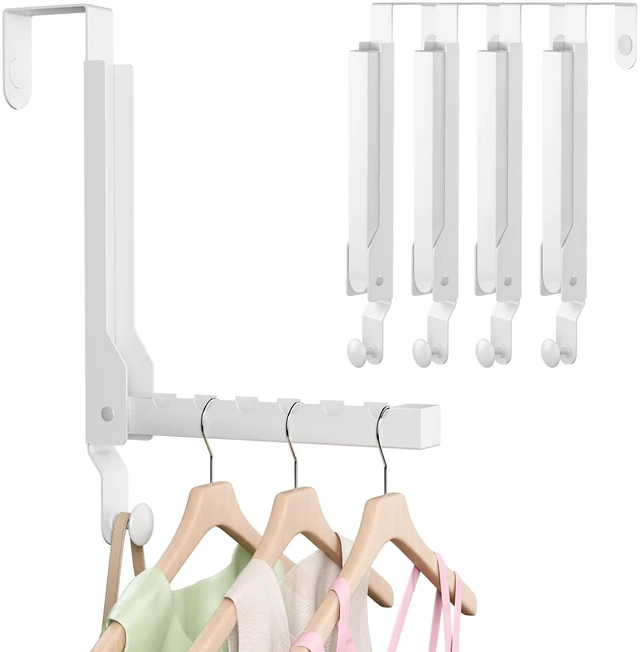 Main image of 4 Pack Over The Door Hanger Foldable Over The Door HooksRust-Resistant Overdoor Hanger Hook for Laundry (Clothes Drying Rack)&Bathroom (Towel Rack) Small Portable,White