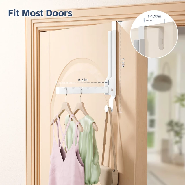 Alt view image 2 of 7 - 4 Pack Over The Door Hanger Foldable Over The Door HooksRust-Resistant Overdoor Hanger Hook for Laundry (Clothes Drying Rack)&Bathroom (Towel Rack) Small Portable,White