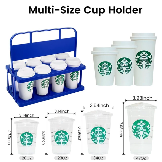 Alt view image 2 of 7 - 8 Cup Drink Carrier with Handle, Plastic Cup Carriers for Drinks, Drink Holder for Car, Take Out Delivery Drivers Accessories, Portable Foldable Reusable Mobile, Use for Food Delivery Bag, Blue