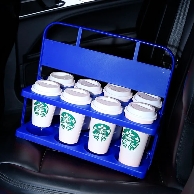 Alt view image 5 of 7 - 8 Cup Drink Carrier with Handle, Plastic Cup Carriers for Drinks, Drink Holder for Car, Take Out Delivery Drivers Accessories, Portable Foldable Reusable Mobile, Use for Food Delivery Bag, Blue