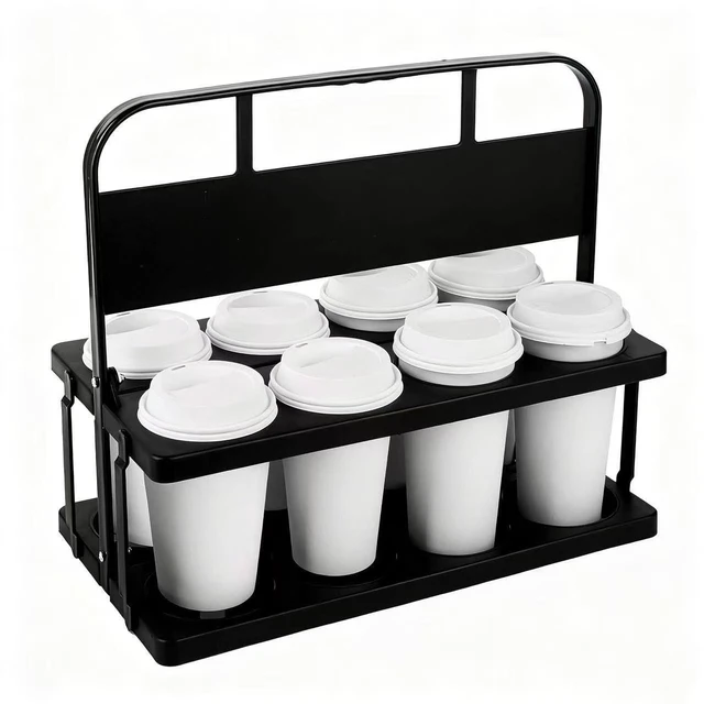 Main image of 8 Cup Drink Carrier with Handle, Drink Cup Holder for Food Delivery Plastic Cup Carriers for Drinks for Car, Take Out Food Delivery Drivers Accessories, Portable Foldable Reusable, Drink Caddy