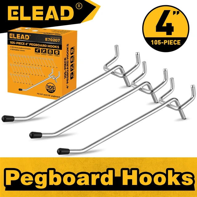 Alt view image 2 of 7 - 105-Piece 4 Inch Pegboard Hooks, Heavy Duty Peg Board Organizer Accessories, Peg Board Tool Hangers Fit for 1/4" and 1/8" Pegboard Hanging Tools Garage, Workshop, and Craft Storage