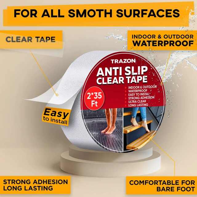 Alt view image 2 of 6 - Grip Tape - Heavy Duty Anti Slip Tape Clear Outdoor/Indoor 2In*35Ft, Non Slip Roll/Stickers Easy to Cut Waterproof for Bathtub, Shower Floor, Pool, Stairs Safety Non Skid, Comfortable for Bare Foot