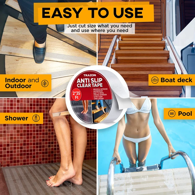 Alt view image 3 of 6 - Grip Tape - Heavy Duty Anti Slip Tape Clear Outdoor/Indoor 2In*35Ft, Non Slip Roll/Stickers Easy to Cut Waterproof for Bathtub, Shower Floor, Pool, Stairs Safety Non Skid, Comfortable for Bare Foot
