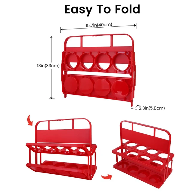 Alt view image 2 of 7 - 8 Cup Drink Carrier with Handle, Plastic Cup Carriers for Drinks, Drink Holder for Car, Take Out Delivery Drivers Accessories, Portable Foldable Reusable Mobile, Use for Food Delivery Bag, Red