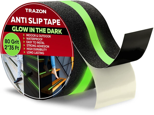 Main image of Grip Tape - Heavy Duty Anti Slip Tape for Stairs Outdoor/Indoor Waterproof Safety Non Skid Roll for Stair Steps Traction Tread Staircase Grips (2 Inch x 35 Feet, Black with Glow in The Dark Strips)