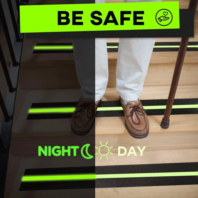 Alt view image 6 of 7 - Grip Tape - Heavy Duty Anti Slip Tape for Stairs Outdoor/Indoor Waterproof Safety Non Skid Roll for Stair Steps Traction Tread Staircase Grips (2 Inch x 35 Feet, Black with Glow in The Dark Strips)