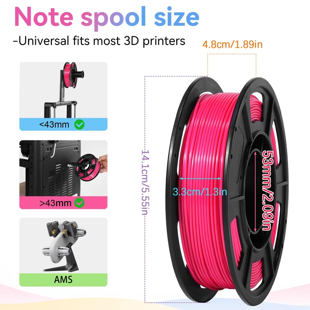 Alt view image 6 of 7 - PLA 3D Printer Filament Bundle 250g, 1.75mm/±0.02mm 6 Colors 1.5KG Multicolor PLA Compatible with Most FDM 3D Printers, Red, Pink, Orange, Yellow, Green, Sky Blue for Beginners, Vacuum-Sealed