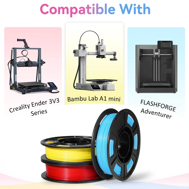 Alt view image 5 of 7 - PLA 3D Printer Filament Bundle 250g, 1.75mm/±0.02mm 6 Colors 1.5KG Multicolor PLA Compatible with Most FDM 3D Printers, Red, Pink, Orange, Yellow, Green, Sky Blue for Beginners, Vacuum-Sealed