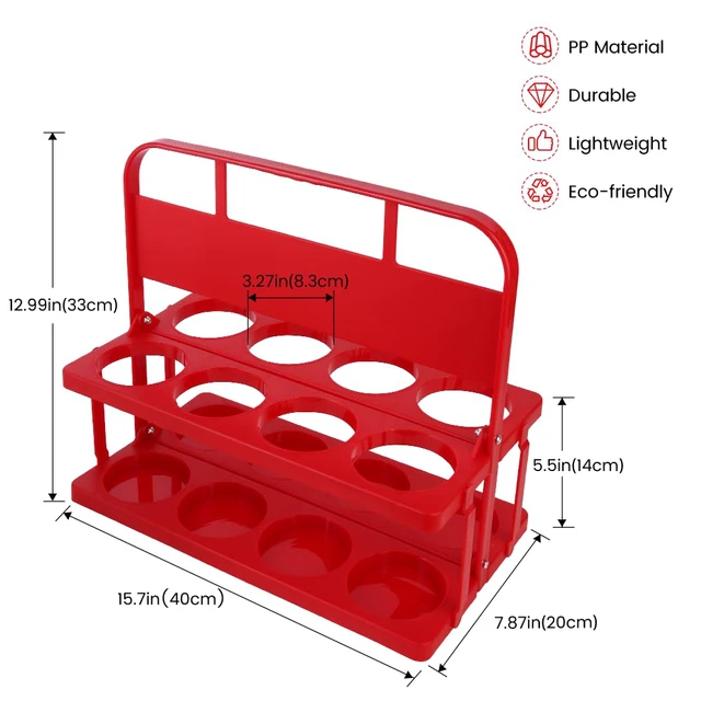 Alt view image 7 of 7 - 8 Cup Drink Carrier with Handle, Plastic Cup Carriers for Drinks, Drink Holder for Car, Take Out Delivery Drivers Accessories, Portable Foldable Reusable Mobile, Use for Food Delivery Bag, Red