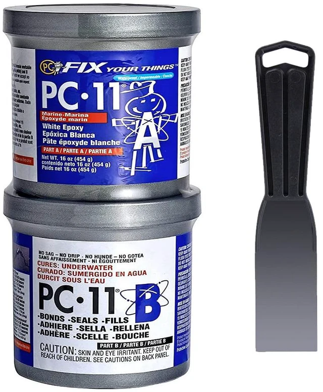 Main image of 11 Epoxy Adhesive Paste Kit with Applicator, Two-Part Marine Grade, 1lb in Two Cans, Off White
