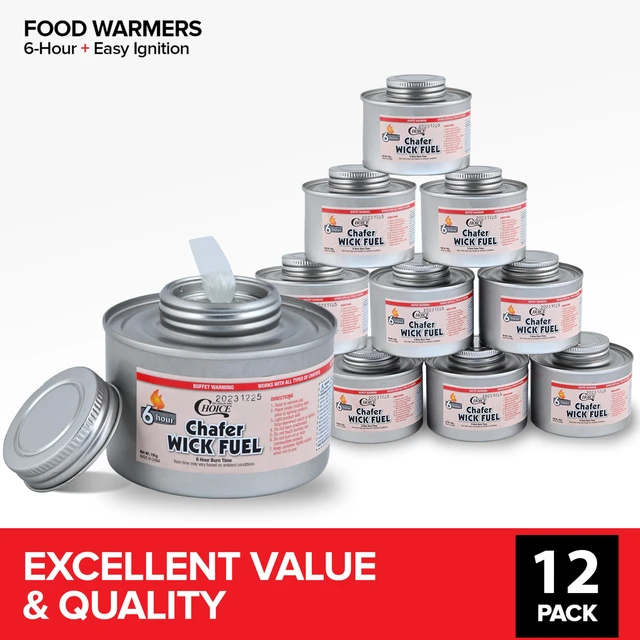 Alt view image 2 of 7 - 6-Hour Food Warmers for Parties (12 Pack), Chafing Fuel Cans with Wick and Safety Twist Cap, Catering Food Warmers for Buffets, Parties, Weddings, Long Lasting Burners for Food Warmer, Food Heater