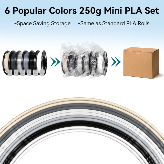 Alt view image 7 of 7 - PLA 3D Printer Filament Bundle 250g, 1.75mm/±0.02mm 6 Colors 1.5KG Multicolor PLA Compatible with Most FDM 3D Printers, Black, White+, Clear,Gray+ for Beginners, Individually Vacuum-Sealed
