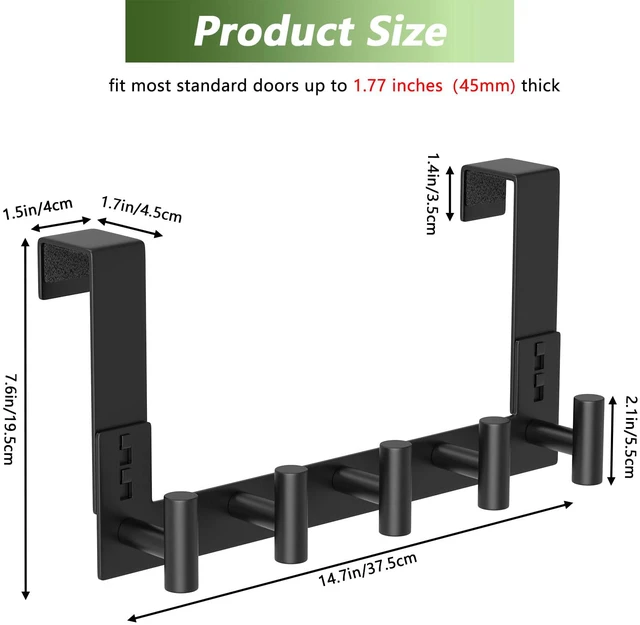 Alt view image 2 of 7 - Stainless Steel Over The Door Hooks Heavy Duty, Bathroom Towel Holder Door Mount Coat Rack Towel Rack for Bedroom, Doors Hangers Towel Hooks for Bathroom Dorm Essentials (1 Pack,Black-5 Hooks)