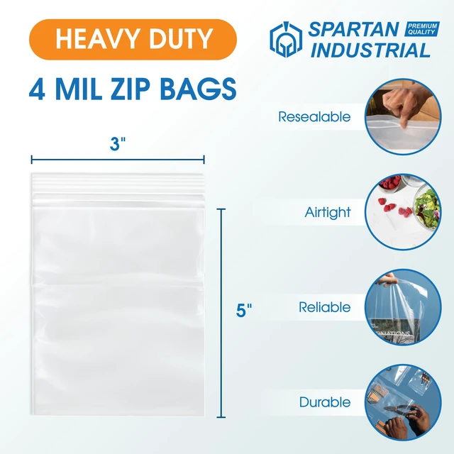 Alt view image 2 of 7 - 3x5 Heavy Duty Zipper Bags, 4 Mil Clear Bags for Small Parts, 1000 Count 4 Mil clear LDPE, heavy-duty resealable zip closure, food-safe, for candy and jewelry, business card packaging