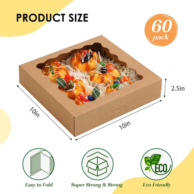 Alt view image 2 of 7 - 60pcs 10x10x2.5 Pie Boxes Auto-Popup Bakery Boxes with Window, Cookie Boxes Auto-Popup Food Grade Cookie Boxes, Easy to Assemble and Carry, Suitable for Birthday Dessert, Donuts