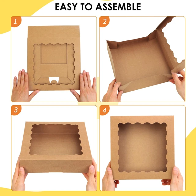 Alt view image 3 of 7 - 60pcs 10x10x2.5 Pie Boxes Auto-Popup Bakery Boxes with Window, Cookie Boxes Auto-Popup Food Grade Cookie Boxes, Easy to Assemble and Carry, Suitable for Birthday Dessert, Donuts