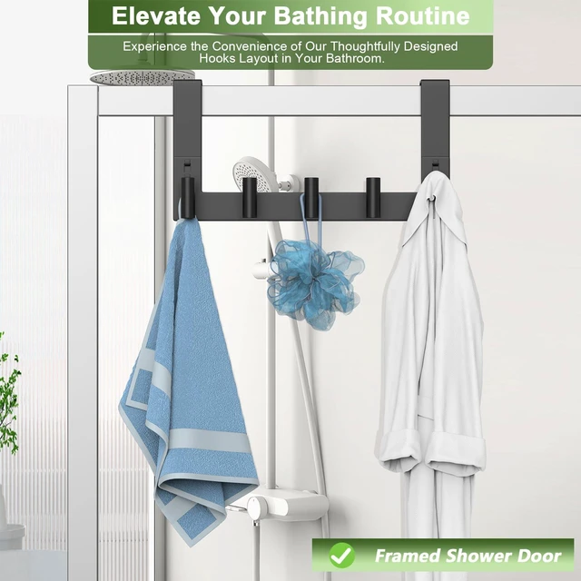 Alt view image 5 of 7 - Stainless Steel Over The Door Hooks Heavy Duty, Bathroom Towel Holder Door Mount Coat Rack Towel Rack for Bedroom, Doors Hangers Towel Hooks for Bathroom Dorm Essentials (1 Pack,Black-5 Hooks)