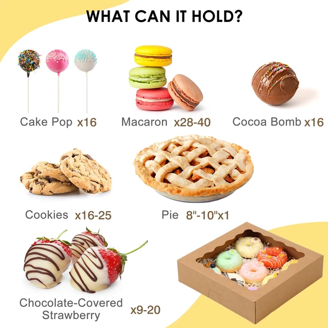 Alt view image 4 of 7 - 60pcs 10x10x2.5 Pie Boxes Auto-Popup Bakery Boxes with Window, Cookie Boxes Auto-Popup Food Grade Cookie Boxes, Easy to Assemble and Carry, Suitable for Birthday Dessert, Donuts