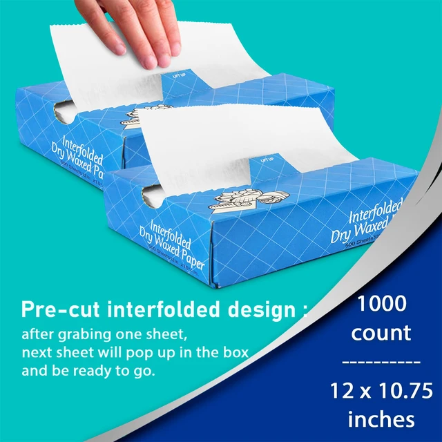 Alt view image 3 of 7 - 1000 Sheets 12 x 10.75 Dry Wax Paper Sheets for Food, Greaseproof Sandwich Wrapping, Interfolded Deli Wax Paper for Fries, Burgers, Food Basket, Made in USA