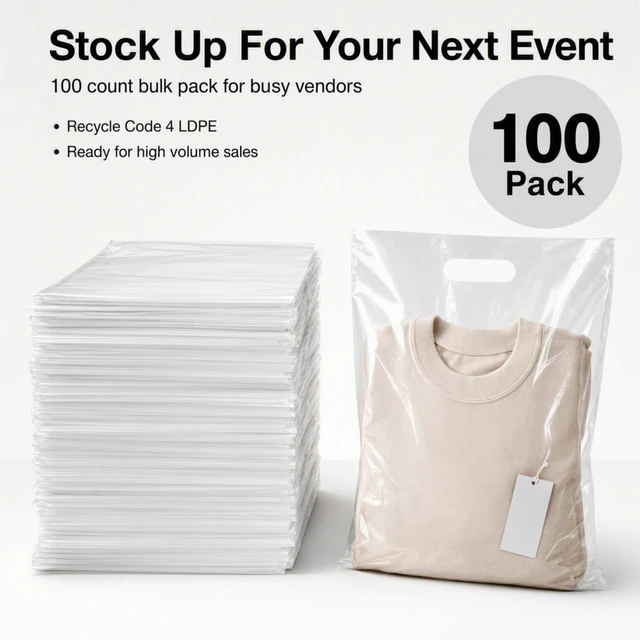 Alt view image 3 of 7 - 12"x15" Clear Plastic Bags With Handles - 2.25 Mil Extra Thick - 100 Pack Transparent Bag with Grip for Gifts, Shopping, & Merchandise - Durable LDPE Die Cut for Packaging - Bulk Clear Plastic Bag