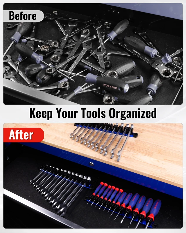Alt view image 5 of 7 - Magnetic Screwdriver and Wrench Organizer Set, 36-Slot Tool Holders 3-Pack Aluminum Rails, Magnetic Force, Flexible High-Tension Tool Clips, For Tool Box Drawer & Wall-Mount Storage