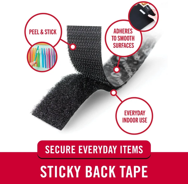 Alt view image 2 of 7 - Sticky Back Hook and Loop Fasteners, 30 Ft Tape Roll, Black Peel And Stick Permanent Adhesive Tape For Classrooms, Home And Office Organization; Cut To Length For Custom Projects
