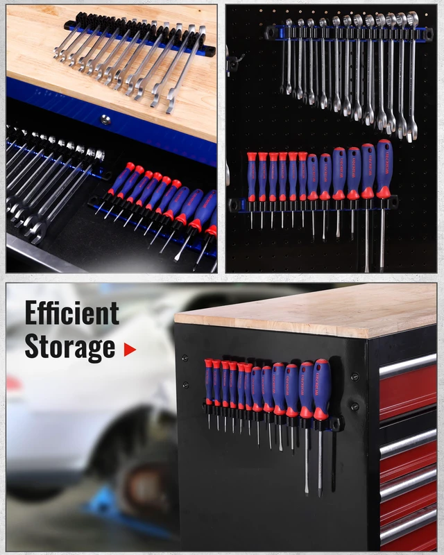 Alt view image 6 of 7 - Magnetic Screwdriver and Wrench Organizer Set, 36-Slot Tool Holders 3-Pack Aluminum Rails, Magnetic Force, Flexible High-Tension Tool Clips, For Tool Box Drawer & Wall-Mount Storage