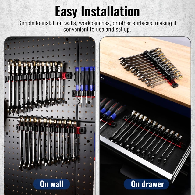 Alt view image 7 of 7 - Magnetic Screwdriver and Wrench Organizer Set, 36-Slot Tool Holders 3-Pack Aluminum Rails, Magnetic Force, Flexible High-Tension Tool Clips, For Tool Box Drawer & Wall-Mount Storage
