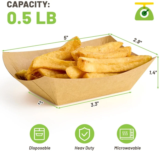Alt view image 2 of 7 - 200 Pack 1/2 Lb Small Paper Food Trays Disposable, Mini, Brown Kraft Paper, Food Boats, Serving Baskets, For Party Nachos Fries Tacos Snacks Treats