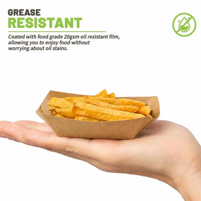 Alt view image 4 of 7 - 200 Pack 1/2 Lb Small Paper Food Trays Disposable, Mini, Brown Kraft Paper, Food Boats, Serving Baskets, For Party Nachos Fries Tacos Snacks Treats