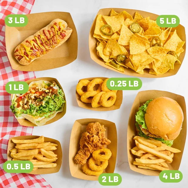 Alt view image 6 of 7 - 200 Pack 1/4 Lb Mini Paper Food Trays Disposable, Small, Bulk, Brown Kraft Paper, Food Boats, Serving Baskets, For Individual Party Nachos Snacks Fries