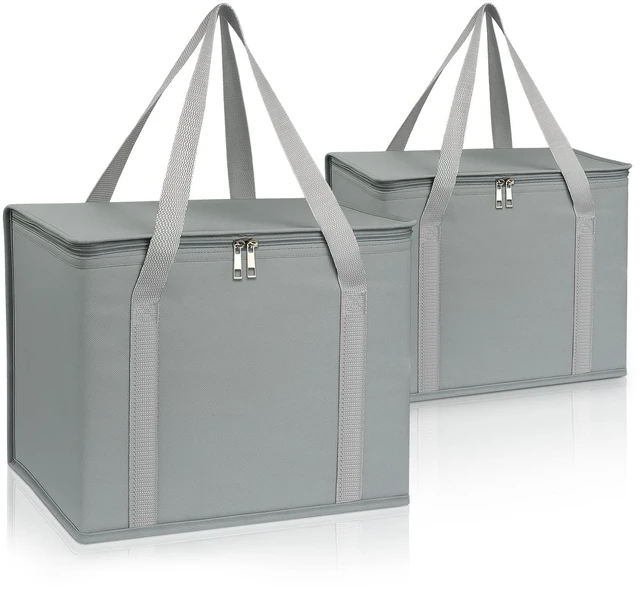 Main image of 2 Pack Insulated Grocery Shopping Bag, XL Catering Bag for Keep Food Warm Large Capacity & Collapsible, Grey Pizza Cooler Bags for Grocery Shopping, Picnics, Takeout, Camping