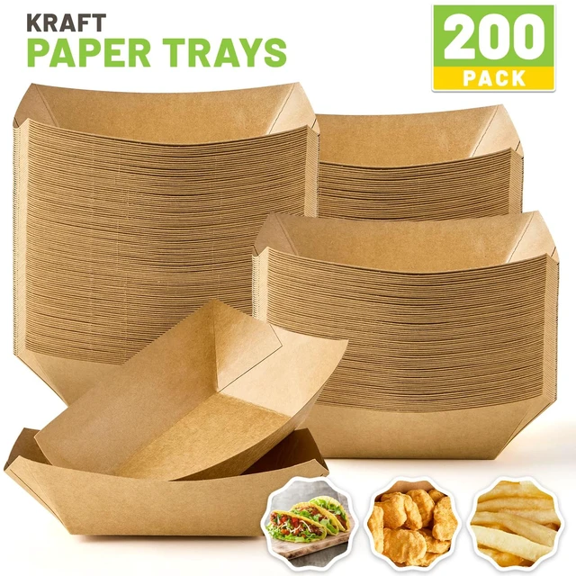 Alt view image 3 of 7 - 200 Pack 1/2 Lb Small Paper Food Trays Disposable, Mini, Brown Kraft Paper, Food Boats, Serving Baskets, For Party Nachos Fries Tacos Snacks Treats