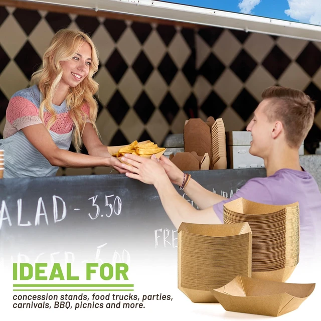 Alt view image 7 of 7 - 200 Pack 1/2 Lb Small Paper Food Trays Disposable, Mini, Brown Kraft Paper, Food Boats, Serving Baskets, For Party Nachos Fries Tacos Snacks Treats
