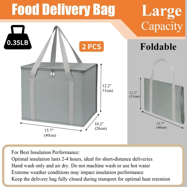 Alt view image 2 of 6 - 2 Pack Insulated Grocery Shopping Bag, XL Catering Bag for Keep Food Warm Large Capacity & Collapsible, Grey Pizza Cooler Bags for Grocery Shopping, Picnics, Takeout, Camping