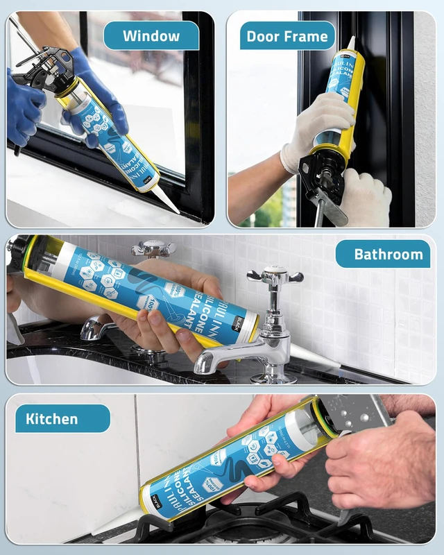 Alt view image 7 of 7 - Silicone Sealant Black, 100% Silicone Caulk Waterproof for RV, Kitchen, Bath, General Use, Window, Door, Glass, Marine, 10.2 Oz, 4 Packs