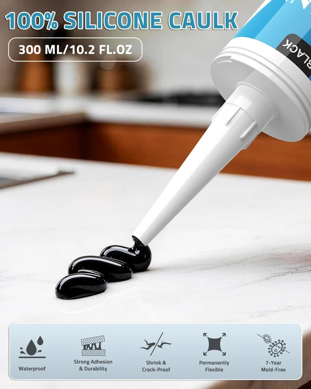 Alt view image 6 of 7 - Silicone Sealant Black, 100% Silicone Caulk Waterproof for RV, Kitchen, Bath, General Use, Window, Door, Glass, Marine, 10.2 Oz, 4 Packs