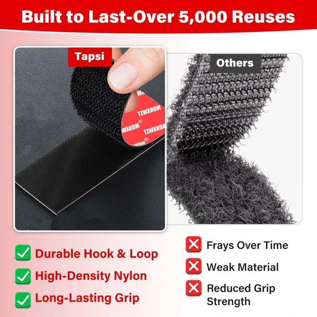 Alt view image 4 of 5 - 8 Sets Heavy Duty Hook and Loop Strips with Super Adhesive 1.2×3.2in,Strong Hold Indoor/Outdoor Mount on Wall, Glass, Tile, Metal, Wood, Waterproof, Heat-Resistant, for Rugs/Cables/Car