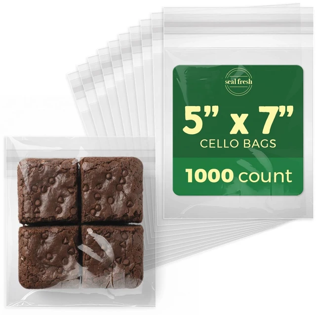 Main image of Self Sealing Cellophane Bags - 5" x 7" (1000 Count) - Clear Plastic Resealable Cello Bag - Cellophane Treat Bags, Cookie Bags for Packaging, Candy bags, Cello Bags, Pastry Bags