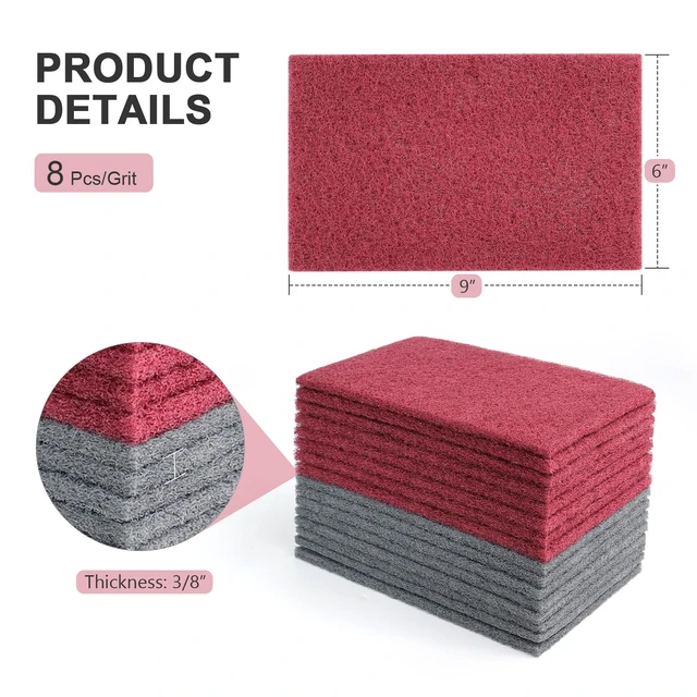 Alt view image 2 of 6 - 6"x9" Automotive Scuff Pad 16 Pack (7447&7448) - 8 Maroon(Fine) & 8 Gray(Ultra Fine), Wet/Dry Reusable Scuffing Pad for Paint Prep, Sanding - Auto Body, Woodworking & Handicrafts