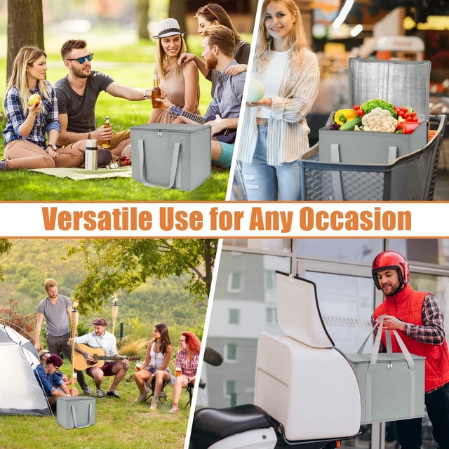 Alt view image 6 of 6 - 2 Pack Insulated Grocery Shopping Bag, XL Catering Bag for Keep Food Warm Large Capacity & Collapsible, Grey Pizza Cooler Bags for Grocery Shopping, Picnics, Takeout, Camping
