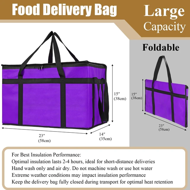 Alt view image 2 of 7 - Insulated Food Delivery Bag, XXXL Catering Bag for Keep Food Warming Large Capacity & Collapsible, Purple Pizza Cooler Bags for Grocery Shopping, Picnics, Takeout, Camping