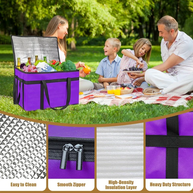 Alt view image 5 of 7 - Insulated Food Delivery Bag, XXXL Catering Bag for Keep Food Warming Large Capacity & Collapsible, Purple Pizza Cooler Bags for Grocery Shopping, Picnics, Takeout, Camping