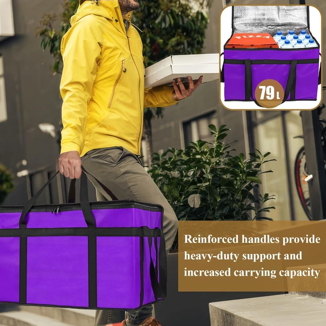 Alt view image 3 of 7 - Insulated Food Delivery Bag, XXXL Catering Bag for Keep Food Warming Large Capacity & Collapsible, Purple Pizza Cooler Bags for Grocery Shopping, Picnics, Takeout, Camping
